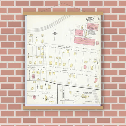 Old map wall art mockup — magnetic wood frame on brick wall — Sanborn Fire Insurance Map from Leetonia, Columbiana County, Ohio (1910), Sheet #0008