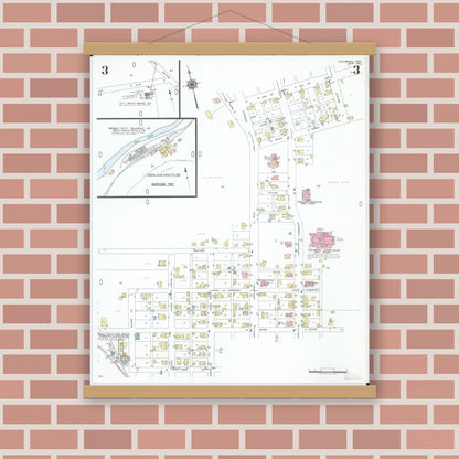 Old map wall art mockup — magnetic wood frame on brick wall — Sanborn Fire Insurance Map from Lewisburg, Preble County, Ohio (1951), Sheet #0003