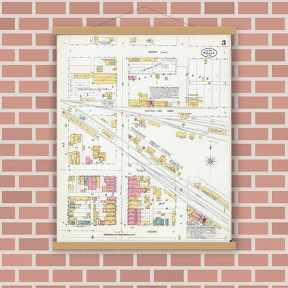 Old map wall art mockup — magnetic wood frame on brick wall — Sanborn Fire Insurance Map from Wells, Faribault County, Minnesota (1900), Sheet #0003
