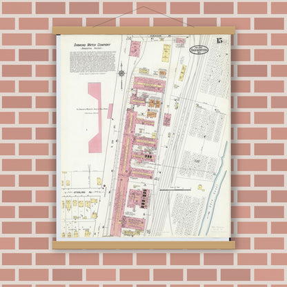 Old map wall art mockup — magnetic wood frame on brick wall — Sanborn Fire Insurance Map from Barberton, Summit County, Ohio (1916), Sheet #0015