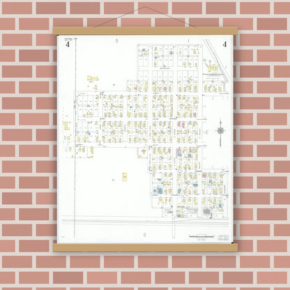 Old map wall art mockup — magnetic wood frame on brick wall — Sanborn Fire Insurance Map from Arcanum, Darke County, Ohio (1951), Sheet #0004