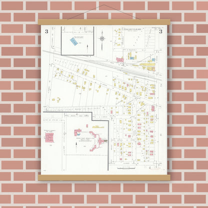 Old map wall art mockup — magnetic wood frame on brick wall — Sanborn Fire Insurance Map from Bensenville, Dupage County, Illinois (1933), Sheet #0003