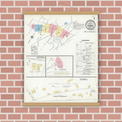 Old map wall art mockup — magnetic wood frame on brick wall — Sanborn Fire Insurance Map from Hyannis, Barnstable County, Massachusetts (1912) - Complete Map Set