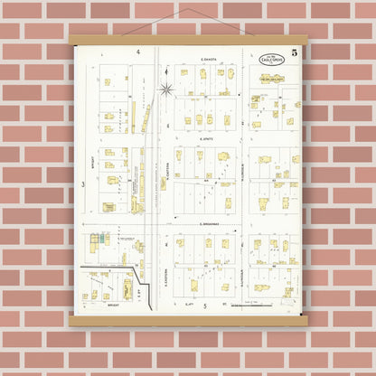Old map wall art mockup — magnetic wood frame on brick wall — Sanborn Fire Insurance Map from Eagle Grove, Wright County, Iowa (1906), Sheet #0005