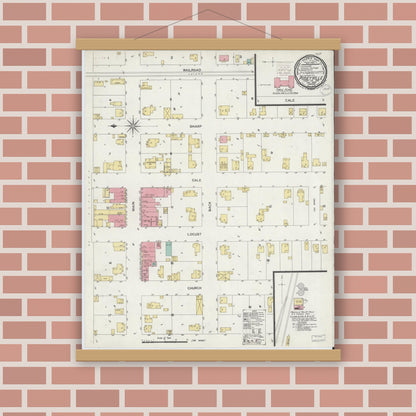 Old map wall art mockup — magnetic wood frame on brick wall — Sanborn Fire Insurance Map from Poseyville, Posey County, Indiana (1900), Sheet #0001