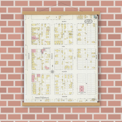 Old map wall art mockup — magnetic wood frame on brick wall — Sanborn Fire Insurance Map from Garrett, De Kalb County, Indiana (1895), Sheet #0003