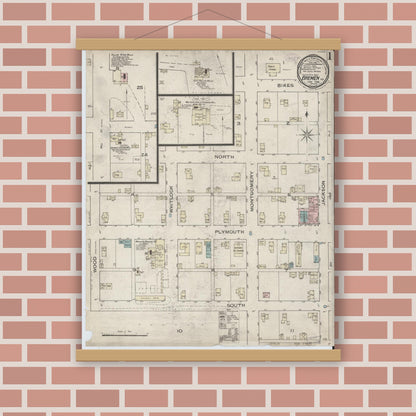 Old map wall art mockup — magnetic wood frame on brick wall — Sanborn Fire Insurance Map from Bremen, Marshall County, Indiana (1886) - Complete Map Set