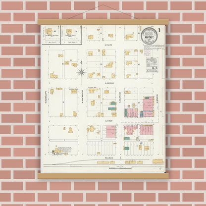 Old map wall art mockup — magnetic wood frame on brick wall — Sanborn Fire Insurance Map from Whitney, Hill County, Texas (1905) - Complete Map Set