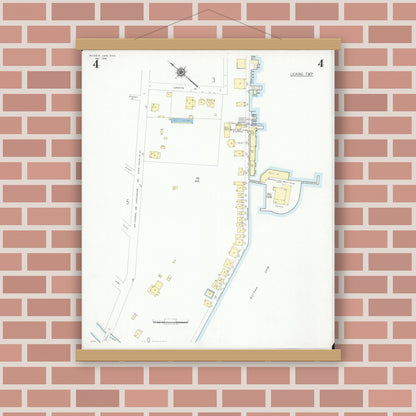 Old map wall art mockup — magnetic wood frame on brick wall — Sanborn Fire Insurance Map from Buckeye Lake, Licking County, Ohio (1946), Sheet #0004
