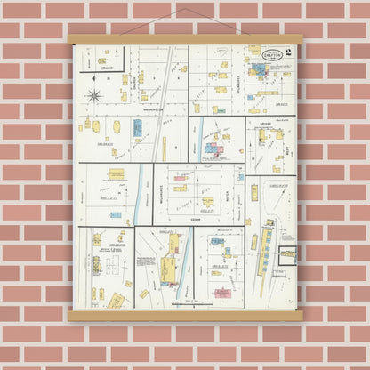 Old map wall art mockup — magnetic wood frame on brick wall — Sanborn Fire Insurance Map from Grafton, Ozankee County, Wisconsin (1904), Sheet #0002
