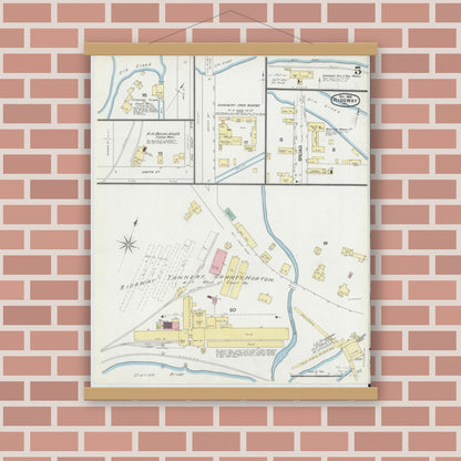 Old map wall art mockup — magnetic wood frame on brick wall — Sanborn Fire Insurance Map from Ridgway, Elk County, Pennsylvania (1892), Sheet #0005