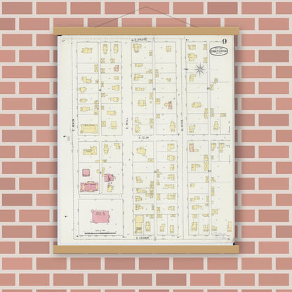 Old map wall art mockup — magnetic wood frame on brick wall — Sanborn Fire Insurance Map from Owatonna, Steele County, Minnesota (1894), Sheet #0009