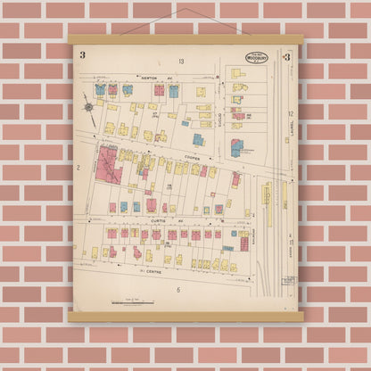 Old map wall art mockup — magnetic wood frame on brick wall — Sanborn Fire Insurance Map from Woodbury, Gloucester County, New Jersey (1923), Sheet #0003