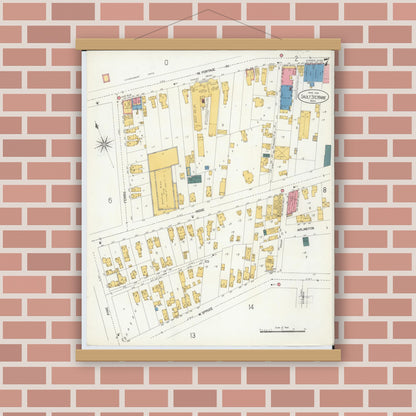Old map wall art mockup — magnetic wood frame on brick wall — Sanborn Fire Insurance Map from Sault Sainte Marie, Chippewa County, Michigan (1906), Sheet #0007