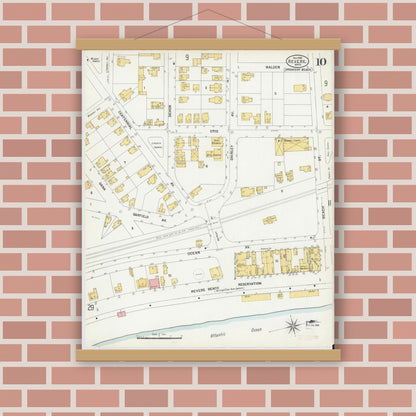 Old map wall art mockup — magnetic wood frame on brick wall — Sanborn Fire Insurance Map from Revere, Suffolk County, Massachusetts (1900), Sheet #0010