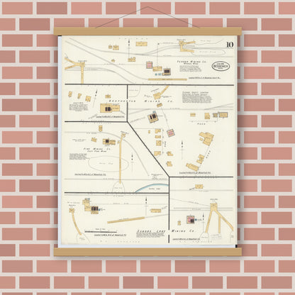 Old map wall art mockup — magnetic wood frame on brick wall — Sanborn Fire Insurance Map from Bessemer, Gogebic County, Michigan (1908), Sheet #0010