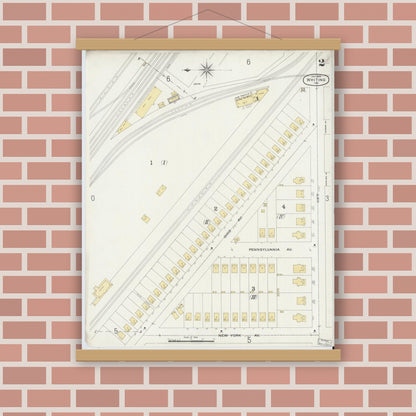 Old map wall art mockup — magnetic wood frame on brick wall — Sanborn Fire Insurance Map from Whiting, Lake County, Indiana (1896), Sheet #0002