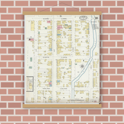 Old map wall art mockup — magnetic wood frame on brick wall — Sanborn Fire Insurance Map from Pottsville, Schuylkill County, Pennsylvania (1895), Sheet #0018