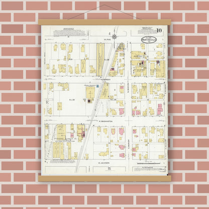 Old map wall art mockup — magnetic wood frame on brick wall — Sanborn Fire Insurance Map from Martinsville, Morgan County, Indiana (1916), Sheet #0010