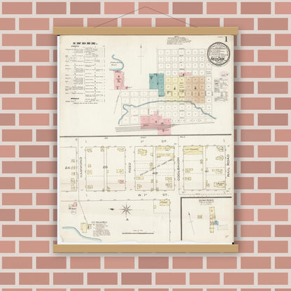 Old map wall art mockup — magnetic wood frame on brick wall — Sanborn Fire Insurance Map from Red Oak, Montgomery County, Iowa (1886) â€” Complete Set