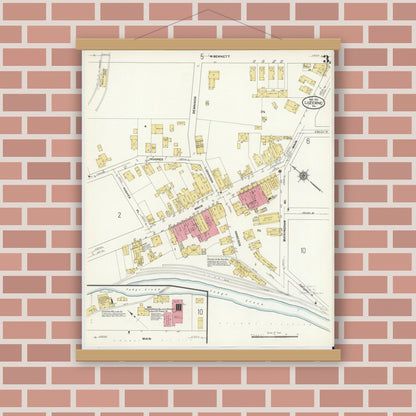 Old map wall art mockup — magnetic wood frame on brick wall — Sanborn Fire Insurance Map from Luzerne, Luzerne County, Pennsylvania (1911), Sheet #0003