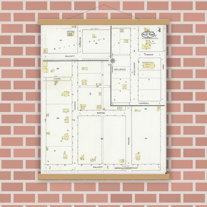 Old map wall art mockup — magnetic wood frame on brick wall — Sanborn Fire Insurance Map from Pilot Point, Denton County, Texas (1921), Sheet #0004