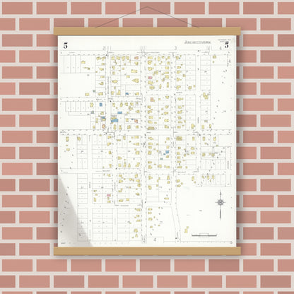 Old map wall art mockup — magnetic wood frame on brick wall — Sanborn Fire Insurance Map from Seymour, Outagamie County, Wisconsin (1938), Sheet #0005