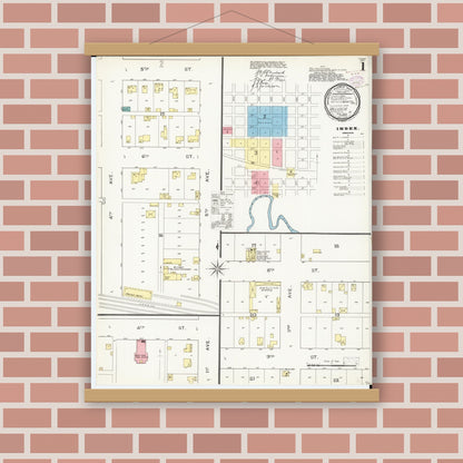 Old map wall art mockup — magnetic wood frame on brick wall — Sanborn Fire Insurance Map from Villisca, Montgomery County, Iowa (1893) â€” Complete Set