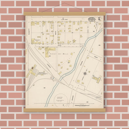 Old map wall art mockup — magnetic wood frame on brick wall — Sanborn Fire Insurance Map from Kenedy, Karnes County, Texas (1922), Sheet #0005