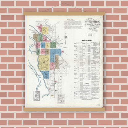Old map wall art mockup — magnetic wood frame on brick wall — Sanborn Fire Insurance Map from Goshen, Elkhart County, Indiana (1917) - Complete Map Set