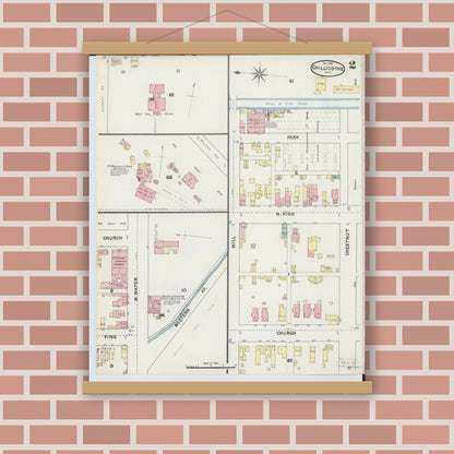Old map wall art mockup — magnetic wood frame on brick wall — Sanborn Fire Insurance Map from Chillicothe, Ross County, Ohio (1890), Sheet #0002