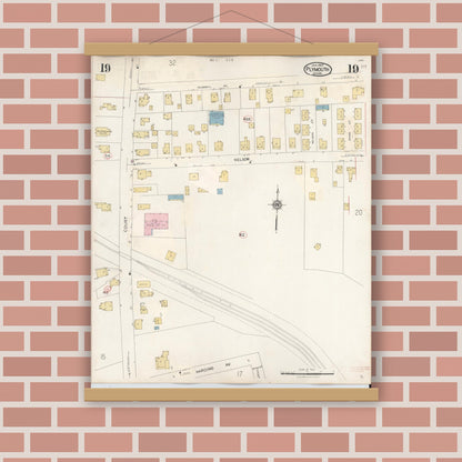 Old map wall art mockup — magnetic wood frame on brick wall — Sanborn Fire Insurance Map from Plymouth, Plymouth County, Massachusetts (1948), Sheet #0019