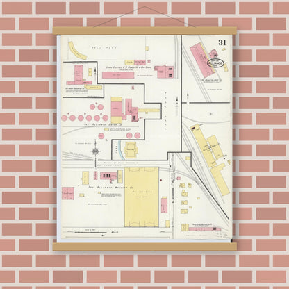 Old map wall art mockup — magnetic wood frame on brick wall — Sanborn Fire Insurance Map from Alliance, Stark County, Ohio (1911), Sheet #0031