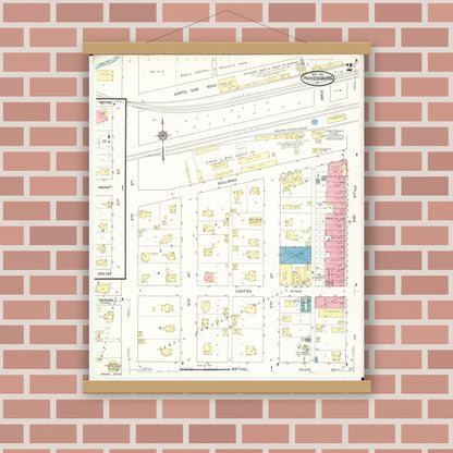 Old map wall art mockup — magnetic wood frame on brick wall — Sanborn Fire Insurance Map from Parkersburg, Butler County, Iowa (1913), Sheet #0002