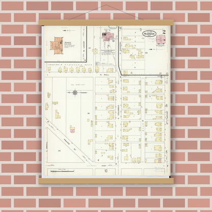 Old map wall art mockup — magnetic wood frame on brick wall — Sanborn Fire Insurance Map from Wilmington, Clinton County, Ohio (1914), Sheet #0002