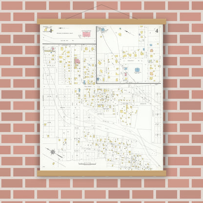 Old map wall art mockup — magnetic wood frame on brick wall — Sanborn Fire Insurance Map from Sonora, Sutton County, Texas (1937), Sheet #0004
