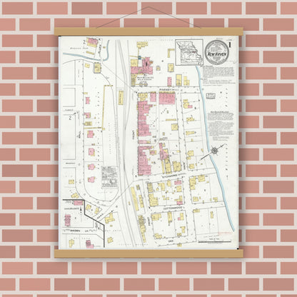 Old map wall art mockup — magnetic wood frame on brick wall — Sanborn Fire Insurance Map from New Haven, Franklin County, Missouri (1917) - Complete Map Set