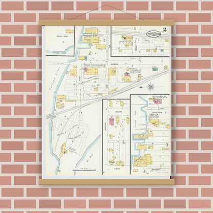 Old map wall art mockup — magnetic wood frame on brick wall — Sanborn Fire Insurance Map from Port Clinton, Ottawa County, Ohio (1898), Sheet #0002