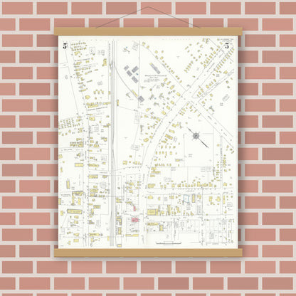 Old map wall art mockup — magnetic wood frame on brick wall — Sanborn Fire Insurance Map from Kilgore, Gregg County, Texas (1936), Sheet #0005