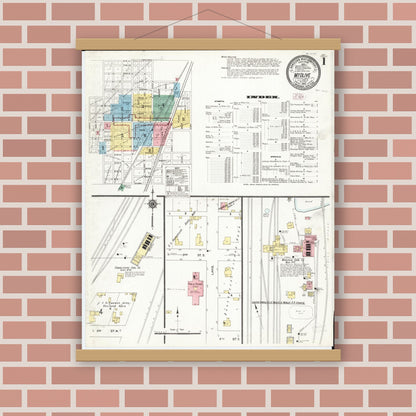 Old map wall art mockup — magnetic wood frame on brick wall — Sanborn Fire Insurance Map from Mount Olive, Macoupin County, Illinois (1910) - Complete Map Set