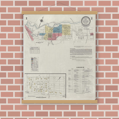 Old map wall art mockup — magnetic wood frame on brick wall — Sanborn Fire Insurance Map from Wahiawa, Honolulu County, Hawaii (1942), Sheet #0001
