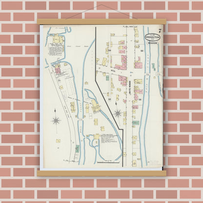 Old map wall art mockup — magnetic wood frame on brick wall — Sanborn Fire Insurance Map from Coshocton, Coshocton County, Ohio (1889), Sheet #0007
