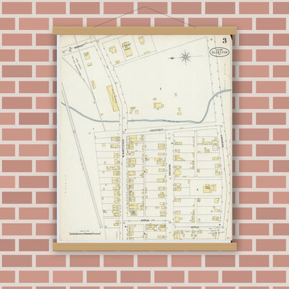 Old map wall art mockup — magnetic wood frame on brick wall — Sanborn Fire Insurance Map from Glen Lyon, Luzerne County, Pennsylvania (1897), Sheet #0003