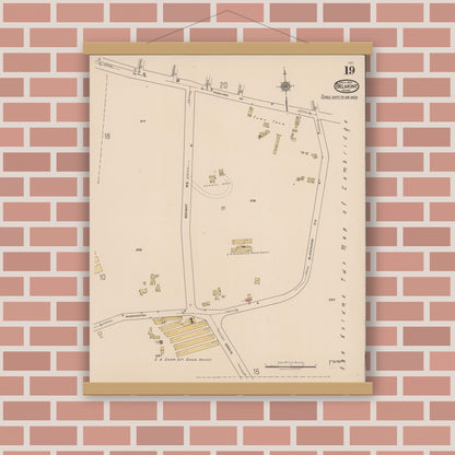 Old map wall art mockup — magnetic wood frame on brick wall — Sanborn Fire Insurance Map from Belmont, Middlesex County, Massachusetts (1922), Sheet #0019