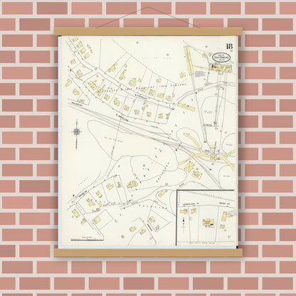 Old map wall art mockup — magnetic wood frame on brick wall — Sanborn Fire Insurance Map from Ishpeming, Marquette County, Michigan (1911), Sheet #0018