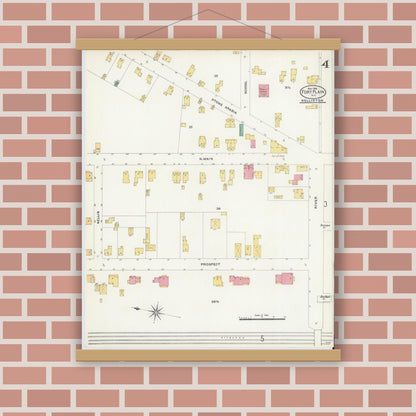 Old map wall art mockup — magnetic wood frame on brick wall — Sanborn Fire Insurance Map from Fort Plain, Montgomery County, New York (1906), Sheet #0004