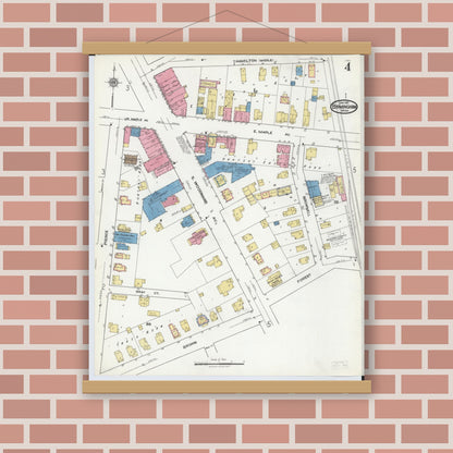 Old map wall art mockup — magnetic wood frame on brick wall — Sanborn Fire Insurance Map from Birmingham, Oakland County, Michigan (1921), Sheet #0004