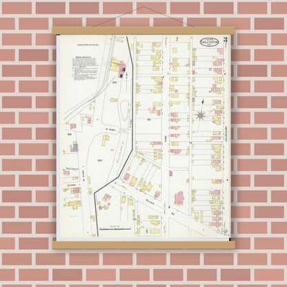 Old map wall art mockup — magnetic wood frame on brick wall — Sanborn Fire Insurance Map from Chillicothe, Ross County, Ohio (1909), Sheet #0003