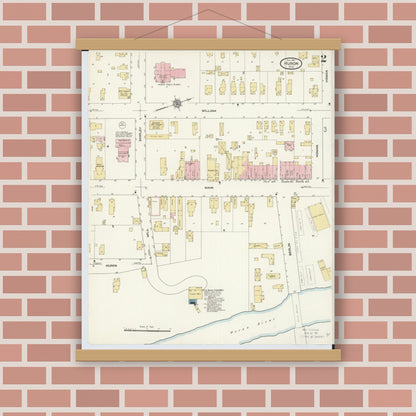 Old map wall art mockup — magnetic wood frame on brick wall — Sanborn Fire Insurance Map from Huron, Erie County, Ohio (1910), Sheet #0002
