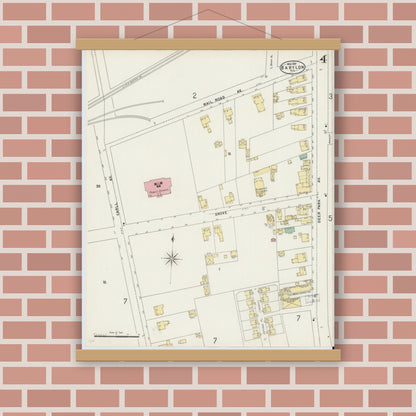 Old map wall art mockup — magnetic wood frame on brick wall — Sanborn Fire Insurance Map from Babylon, Suffolk County, New York (1897), Sheet #0004